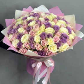 Букет из 101 розы пастельный микс (40 см) в Королеве