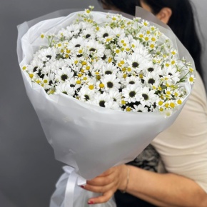 Букет "Понарошку" из хризантем сантини и ромашек в Королеве