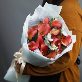 Букет из 17 нежных калл с эвкалиптом в Королеве