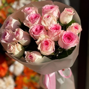 Букет из 15 розовых роз Кения (40 см) в Королеве